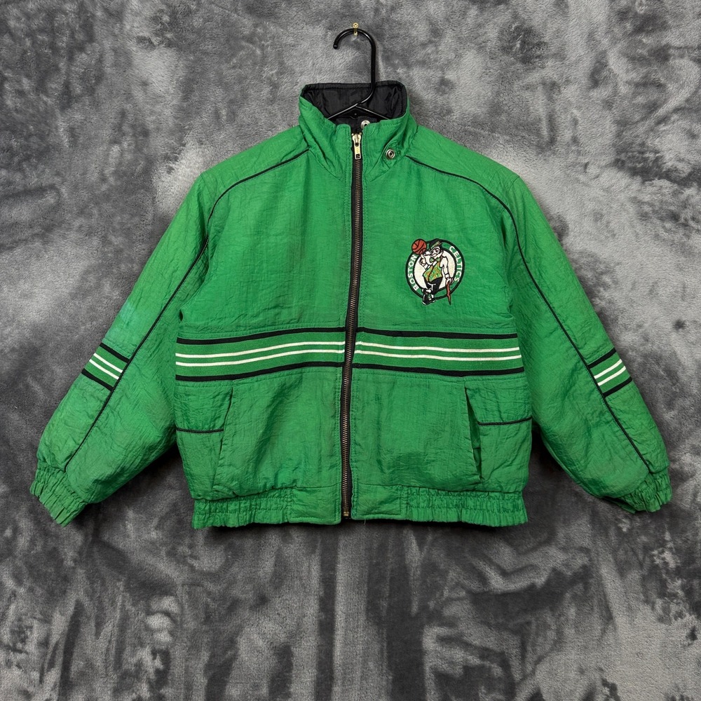 Pro Tuff Boston Celtics Jacket Youth Small Green Vintage NBA Puffer Full Zip